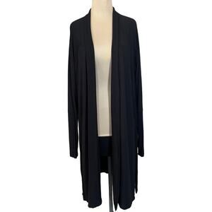 Athleta Black Long Open Front Cardigan Size M Duster Thumbholes Athleisure